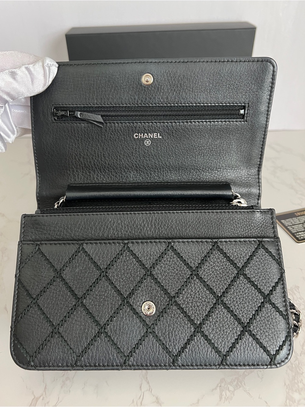 Chanel Whipstitch Wallet on Chain WOC in Black Calfskin and Silver Tone Hardware - Picture 7 of 16